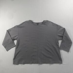Eileen Fisher Women's Grey Long Sleeve Crew Neck Tencel Lyocell Blouse Size XL